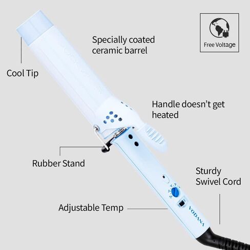 VODANA Professional GlamWave Ceramic Curling Iron, Long-Lasting Natural Curls, Instant Heat, Hair Curler, Curling Wand, Available in USA (1.25 inch, Black) in Saudi Arabia