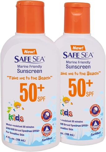 Safe Sea SPF50+ Kids sunscreen - Jellyfish and Sea lice protective lotion. Very Water Resistant, Sensitive skin. Oxybenzone and Octinoxate free, Paraben free, 4 fl. Oz. Pack of 2 in Saudi Arabia