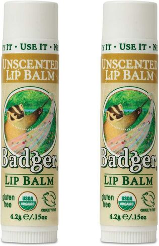Badger - Unscented Classic Lip Balm, Made with Organic Olive Oil, Beeswax & Rosemary, Natural Lip Balm, Certified Organic, Moisturizing Lip Balm, 0.15 oz (2 pack) in Kuwait