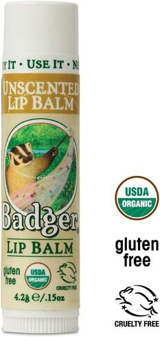 Badger - Unscented Classic Lip Balm, Made with Organic Olive Oil, Beeswax & Rosemary, Natural Lip Balm, Certified Organic, Moisturizing Lip Balm, 0.15 oz (2 pack) in Kuwait