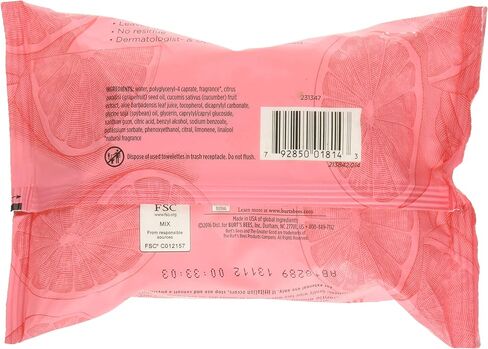 Burt's Bees Facial Cleansing Towelettes, Pink Grapefruit 30 ea (Pack of 2) in Kuwait