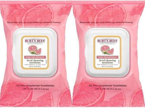 Burt's Bees Facial Cleansing Towelettes, Pink Grapefruit 30 ea (Pack of 2) in Kuwait