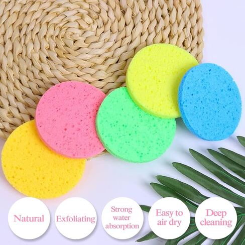 YESEEM 100pcs Compressed Facial Sponges, 100% Natural Cellulose Facial Cleansing Sponges Pads Exfoliating Sponges for Cleansing and Gentle Exfoliating Facial Supplies - 5-Colored in Saudi Arabia