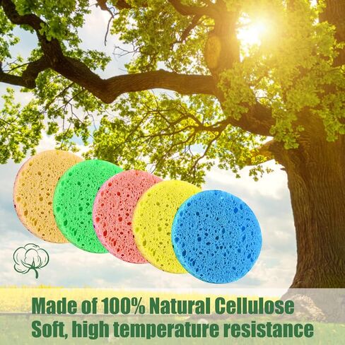 YESEEM 100pcs Compressed Facial Sponges, 100% Natural Cellulose Facial Cleansing Sponges Pads Exfoliating Sponges for Cleansing and Gentle Exfoliating Facial Supplies - 5-Colored in Saudi Arabia