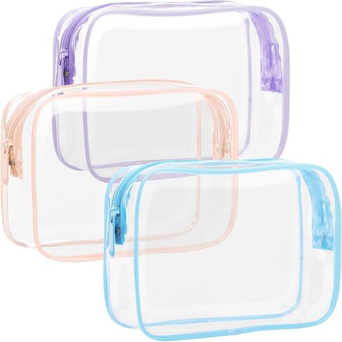 F-color TSA Approved Toiletry Bag 5 Pack Clear Toiletry Bags - Quart Size Travel Bag, Clear Cosmetic Makeup Bags for Women Men, Carry on Airport Airline Compliant Bag, 5 Colors in Kuwait