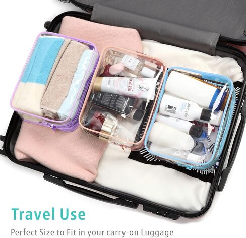 F-color TSA Approved Toiletry Bag 5 Pack Clear Toiletry Bags - Quart Size Travel Bag, Clear Cosmetic Makeup Bags for Women Men, Carry on Airport Airline Compliant Bag, 5 Colors in Kuwait