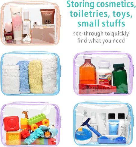 F-color TSA Approved Toiletry Bag 5 Pack Clear Toiletry Bags - Quart Size Travel Bag, Clear Cosmetic Makeup Bags for Women Men, Carry on Airport Airline Compliant Bag, 5 Colors in Kuwait