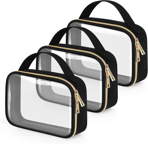Wedama Clear Toiletry Bag, 2 Pack Clear Makeup Bags with Handles, Large Travel Bags PVC Clear Cosmetic Bags for Women and Men, Carry on Airport Airline Compliant Bag, Black in Saudi Arabia