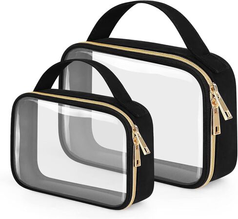 Wedama Clear Toiletry Bag, 2 Pack Clear Makeup Bags with Handles, Large Travel Bags PVC Clear Cosmetic Bags for Women and Men, Carry on Airport Airline Compliant Bag, Black in Saudi Arabia