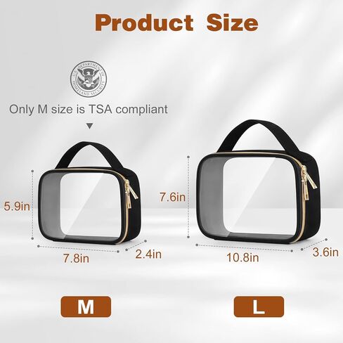 Wedama Clear Toiletry Bag, 2 Pack Clear Makeup Bags with Handles, Large Travel Bags PVC Clear Cosmetic Bags for Women and Men, Carry on Airport Airline Compliant Bag, Black in Saudi Arabia