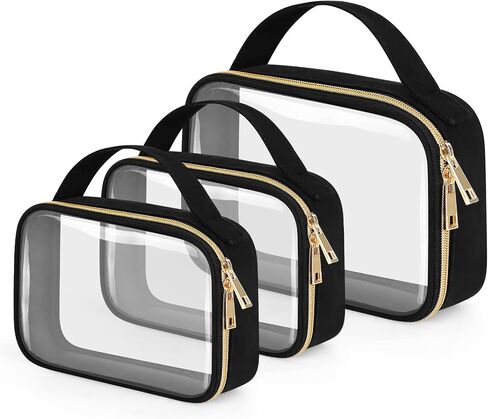 Wedama Clear Toiletry Bag, 2 Pack Clear Makeup Bags with Handles, Large Travel Bags PVC Clear Cosmetic Bags for Women and Men, Carry on Airport Airline Compliant Bag, Black in Saudi Arabia