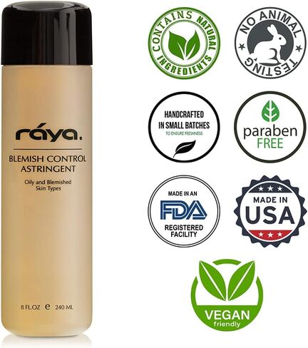 RAYA Blemish Control Astringent 6 oz (705) | Facial Toner for Very Oily and Break-Out Skin | Helps Normalize pH Levels and Regulate Oil Gland Secretion | Made with Vitamin-B | Great for Teens in Saudi Arabia