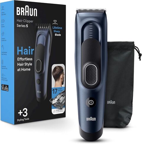 Braun Hair Clippers Series 5 5310، ماكينة قص الشعر للرجال، مشبك شعر من المنزل مع 9 إعدادات للطول، متضمنة. قفل أمان الذاكرة، إعداد الاستدعاء، شفرات حادة للغاية، مشطين، in Saudi Arabia
