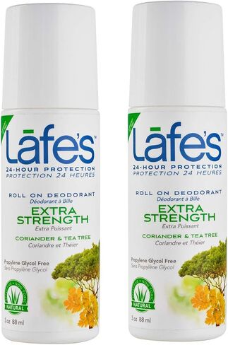 Lafe's | Extra Strength - Coriander & Tea Tree - Roll-On Aluminum Free Natural Deodorant for Women & Men | Vegan, Cruelty Free, Gluten Free, Paraben Free & Baking Soda Free with 24-Hour Protection; 2 Pack (3oz each) in Saudi Arabia