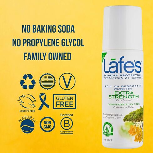 Lafe's | Extra Strength - Coriander & Tea Tree - Roll-On Aluminum Free Natural Deodorant for Women & Men | Vegan, Cruelty Free, Gluten Free, Paraben Free & Baking Soda Free with 24-Hour Protection; 2 Pack (3oz each) in Saudi Arabia