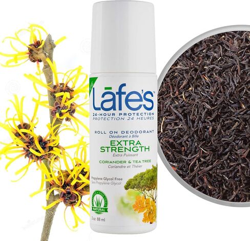 Lafe's | Extra Strength - Coriander & Tea Tree - Roll-On Aluminum Free Natural Deodorant for Women & Men | Vegan, Cruelty Free, Gluten Free, Paraben Free & Baking Soda Free with 24-Hour Protection; 2 Pack (3oz each) in Saudi Arabia
