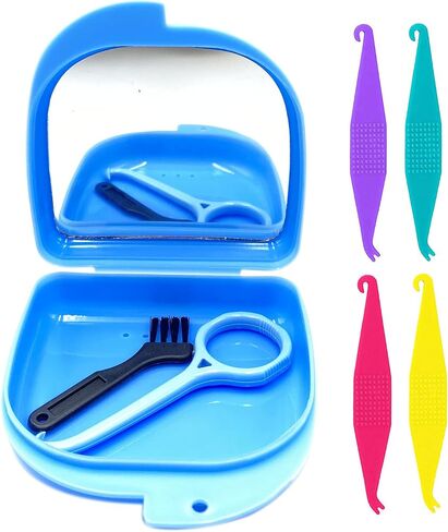 Oral Care Disassembly Kit/7pcs Including 1 Retainer Case with Mirror and Vent Holes | 1 Aligner Remover Tool | 4 Elastic Rubber Bands Placers | 1 Cleaning Brush (Black) in Saudi Arabia