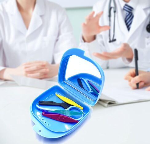 Oral Care Disassembly Kit/7pcs Including 1 Retainer Case with Mirror and Vent Holes | 1 Aligner Remover Tool | 4 Elastic Rubber Bands Placers | 1 Cleaning Brush (Black) in Saudi Arabia