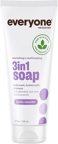 Everyone for Every Body 3-in-1 Soap Travel Size, Body Wash, Bubble Bath, and Shampoo, Vanilla & Lavender, 2 Fl Oz in Saudi Arabia