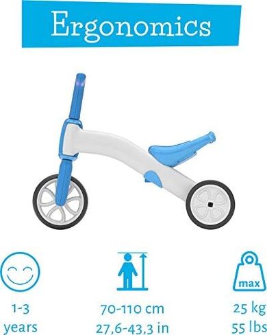 Chillafish Bunzi Gradual Balance Bike and Tricycle, 2-in-1 Ride on Toy for 1-3 Years Old, Silent Non-Marking Wheels, Blue, Large in Kuwait