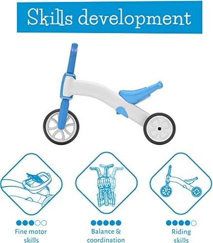 Chillafish Bunzi Gradual Balance Bike and Tricycle, 2-in-1 Ride on Toy for 1-3 Years Old, Silent Non-Marking Wheels, Blue, Large in Kuwait