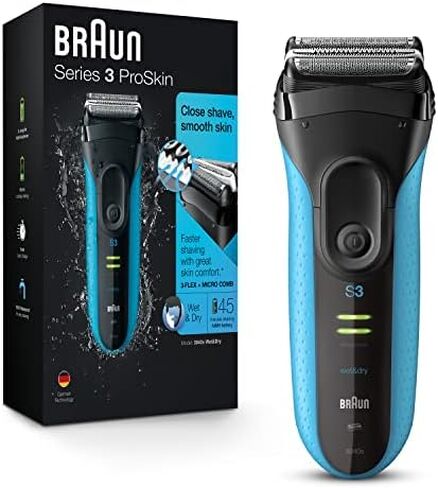 Braun Electric Series 3 Razor with Precision Trimmer, Rechargeable, Wet & Dry Foil Shaver for Men, Blue/Black, 4 Piece in Saudi Arabia