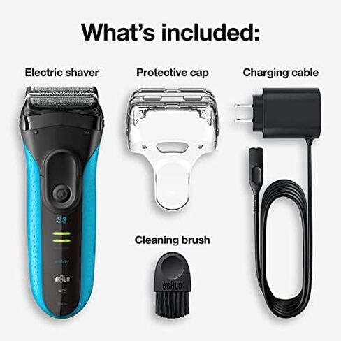 Braun Electric Series 3 Razor with Precision Trimmer, Rechargeable, Wet & Dry Foil Shaver for Men, Blue/Black, 4 Piece in Saudi Arabia