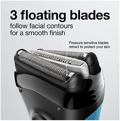 Braun Electric Series 3 Razor with Precision Trimmer, Rechargeable, Wet & Dry Foil Shaver for Men, Blue/Black, 4 Piece in Saudi Arabia