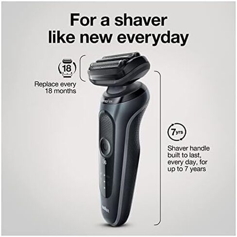 Braun for Sensitive Skin Electric Razor for Men, Waterproof, Rechargeable, Clean & Charge Station with Travel Case, Black with Clean & Renew Refill Cartridges, 6 Count, Pack of 1 in Kuwait
