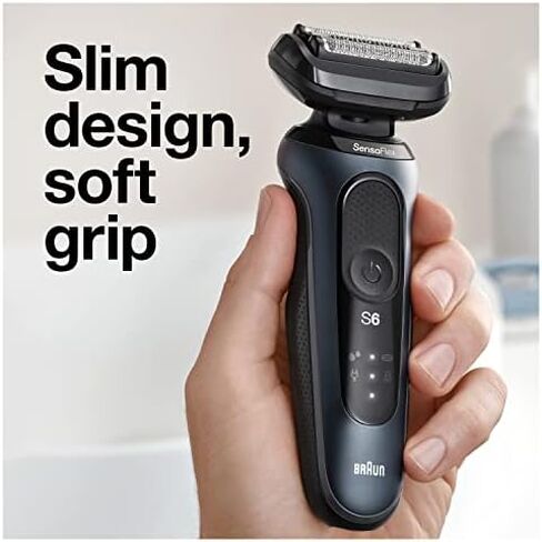 Braun for Sensitive Skin Electric Razor for Men, Waterproof, Rechargeable, Clean & Charge Station with Travel Case, Black with Clean & Renew Refill Cartridges, 6 Count, Pack of 1 in Kuwait