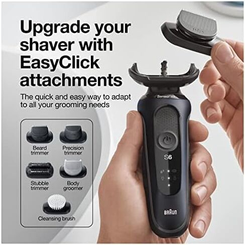 Braun for Sensitive Skin Electric Razor for Men, Waterproof, Rechargeable, Clean & Charge Station with Travel Case, Black with Clean & Renew Refill Cartridges, 6 Count, Pack of 1 in Kuwait