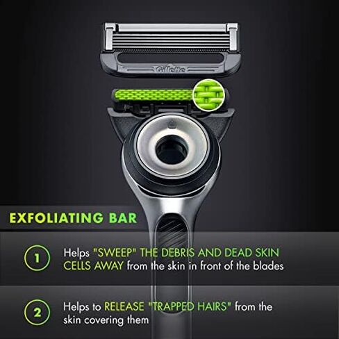 Gillette Mens Razor with Exfoliating Bar by GilletteLabs, Shaving Kit for Men, Includes 1 Handle, 2 Razor Blade Refills, 1 Premium Magnetic Stand, Black and Gold, Razor for men in Saudi Arabia