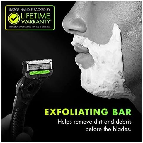 Gillette Mens Razor with Exfoliating Bar by GilletteLabs, Shaving Kit for Men, Includes 1 Handle, 2 Razor Blade Refills, 1 Premium Magnetic Stand, Black and Gold, Razor for men in Saudi Arabia