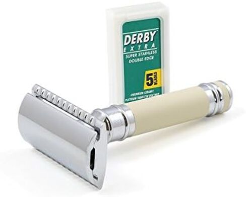 Edwin Jagger Double Edge Safety Razor, Ivory Rubber Coated, Short Handle, 5 count in Saudi Arabia