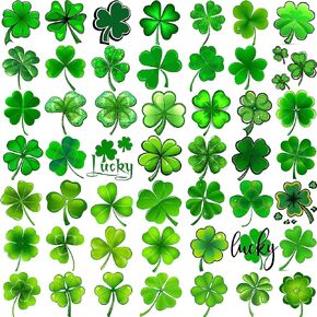 FANRUI 48 PCS 3D Shamrock Temporary Tattoos For Kids Adults Irish Party Favor Accessories, St. Patrick's Day Tattoos Stickers Women Men, Saint Patricks Day Tattoo Lucky Green Four Leaf Clover Decals