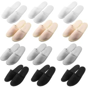 12 Pairs Non Slip Disposable Slippers Indoor House Slippers Bridesmaids Slippers Closed Toe for Guests Shoeless Hotel Interiors, Travel and Daily Home (Black, Gray, White, Beige)