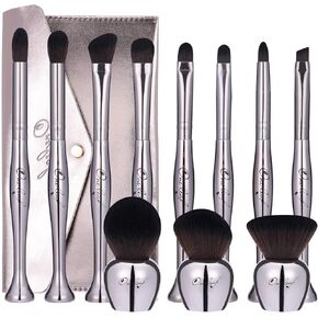 Oneleaf Standing Makeup Brushes Premium Synthetic Foundation Powder Concealers Eye Shadows Makeup 11 Pcs Brush Set, Golden