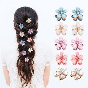 10 Pcs Mini Cute Flower-Shaped Hair Clips for Girls, Multicolor Crystal Hair Barrettes for Long Braid Hairstyles, Flower Hairpin for Women Hair Accessories (10 Pcs- Black) in Kuwait
