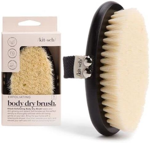 Kitsch Exfoliating Body Scrubber - Soft Vegan Bristle Dry Brush for Sensitive Skin | Gentle Back Scrubber Shower Brush | Dry Brushing Body Brush | Shower Scrubber for Body Exfoliator & Massage, 1count in Kuwait