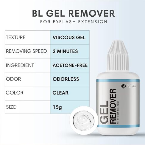 مزيل جل لتطويل الرموش من بي إل لاشز بلينك 15 جرام | خالي من الأسيتون، تركيبة سريعة إزالة الرموش وعديمة الرائحة للعيون الحساسة والرموش الطبيعية in Kuwait