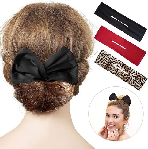 3 Pieces Hair Bun Maker Deft Bun for Hair Twister, Flexible Donut Hair Bun, Lazy Hair Curler Bun Clips, Fashion French Hairstyle, Hair Accessories for Women & Girls Kids Black, Red, Leopard in Saudi Arabia