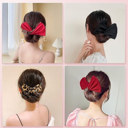 3 Pieces Hair Bun Maker Deft Bun for Hair Twister, Flexible Donut Hair Bun, Lazy Hair Curler Bun Clips, Fashion French Hairstyle, Hair Accessories for Women & Girls Kids Black, Red, Leopard in Saudi Arabia