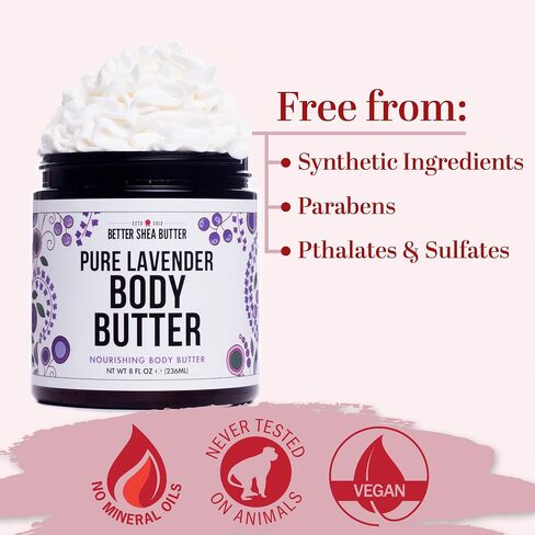 Deep Moisture LAVENDER Body Butter for Dry Skin Relief | with Raw Shea Butter | Body Cream for Women | No Artificial Fragrances | 8 oz in Saudi Arabia