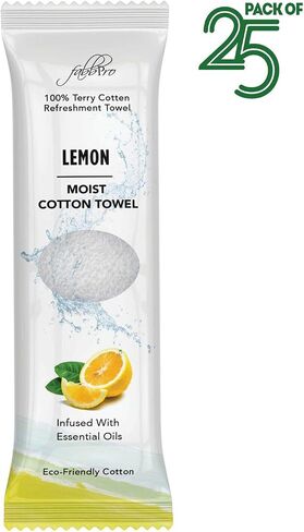 Oshibori Moist Terry Cotton Refreshment Towels (25 Pack, 8 x 8 Inches) - White Scented Pre-moistened Towel to Use Hot or Cold (Eucalyptus) in Saudi Arabia