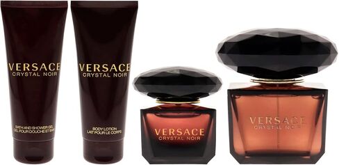 Versace Versace Crystal Noir 3oz EDT Spray, 3.4oz Bath & Shower Gel, 3.4oz Body Lotion, 5ml EDT Splash Mini Women 4 Pc Gift Set in Saudi Arabia