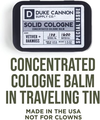 Duke Cannon Supply Co. Solid Cologne for Men Special Issue Vetiver + Oakmoss (Fresh Air, Sandalwood) - Concentrated Balm, Travel-Friendly Tin, Made with Natural & Organic Ingredients 1.5 oz (1 unit) in Saudi Arabia