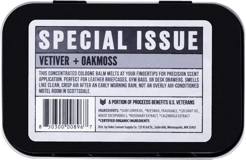 Duke Cannon Supply Co. Solid Cologne for Men Special Issue Vetiver + Oakmoss (Fresh Air, Sandalwood) - Concentrated Balm, Travel-Friendly Tin, Made with Natural & Organic Ingredients 1.5 oz (1 unit) in Saudi Arabia