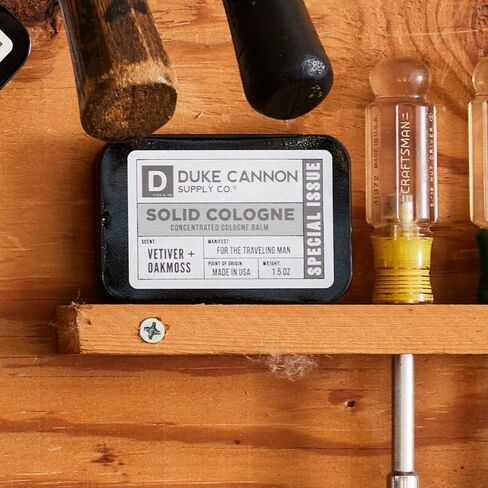Duke Cannon Supply Co. Solid Cologne for Men Special Issue Vetiver + Oakmoss (Fresh Air, Sandalwood) - Concentrated Balm, Travel-Friendly Tin, Made with Natural & Organic Ingredients 1.5 oz (1 unit) in Saudi Arabia