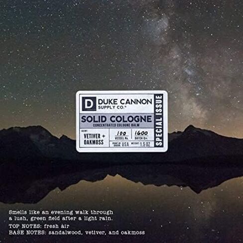 Duke Cannon Supply Co. Solid Cologne for Men Special Issue Vetiver + Oakmoss (Fresh Air, Sandalwood) - Concentrated Balm, Travel-Friendly Tin, Made with Natural & Organic Ingredients 1.5 oz (1 unit) in Saudi Arabia
