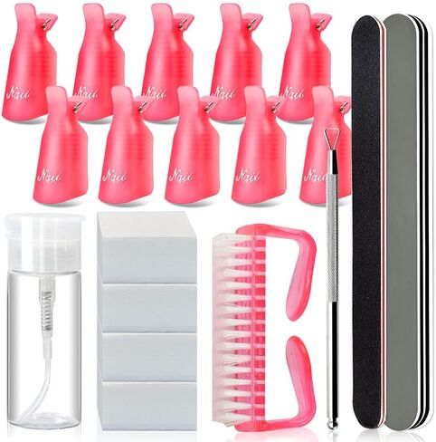 Yagoyan Gel Nail Polish Remover Kit, with Polish Remover Nail Clips, Pump Dispenser, Lint Free Nail Wipes, Cuticle Pusher, Nail Files and Buffers, Nail Brush, Professional Acrylic Nail Remover Kit in Saudi Arabia